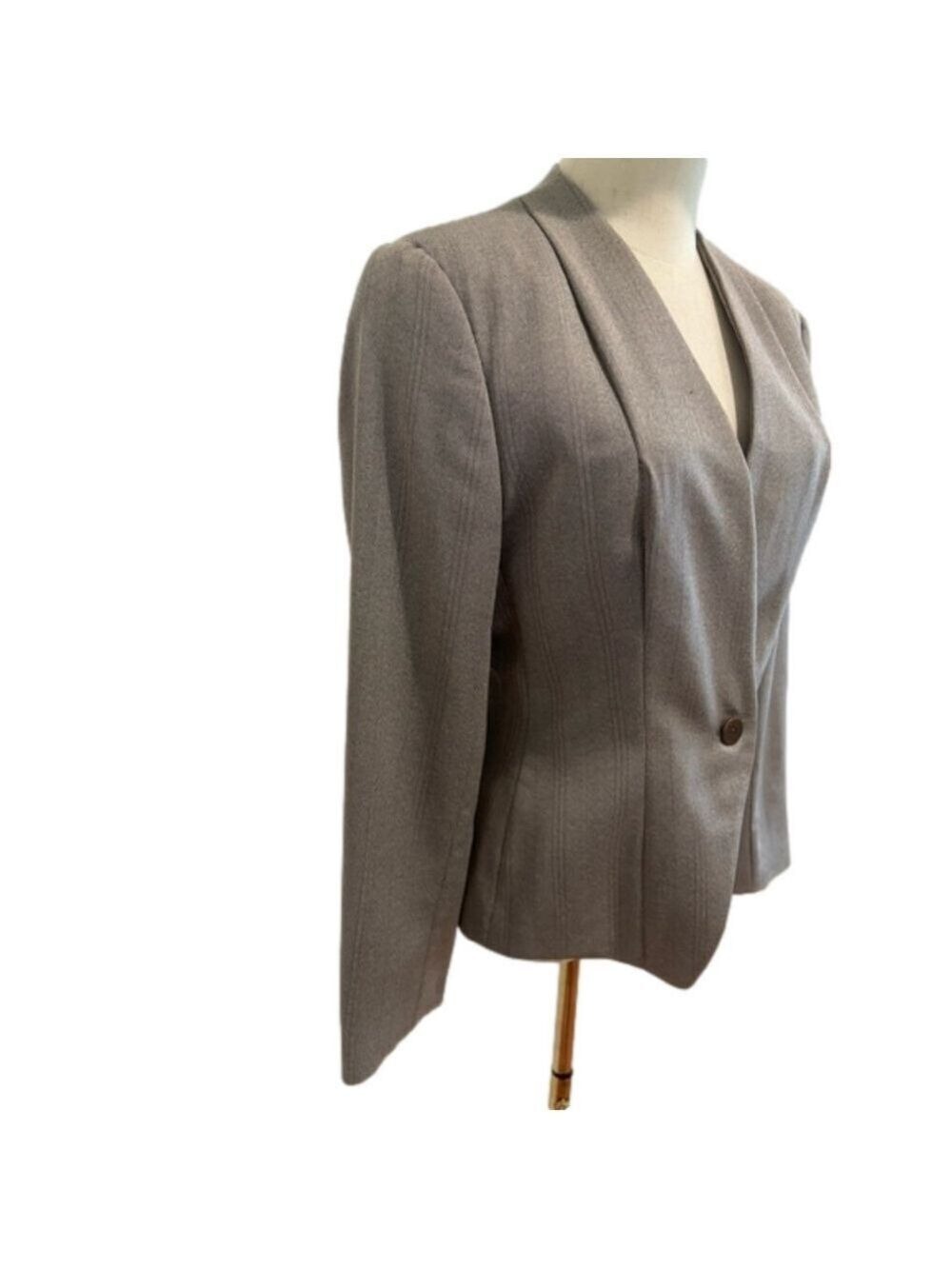 GIORGIO ARMANI VTG BLAZER GRAY & TAUPE PINSTRIPE WOOL BLEND 1 BUTTON HOURGLASS - Picture 4 of 11